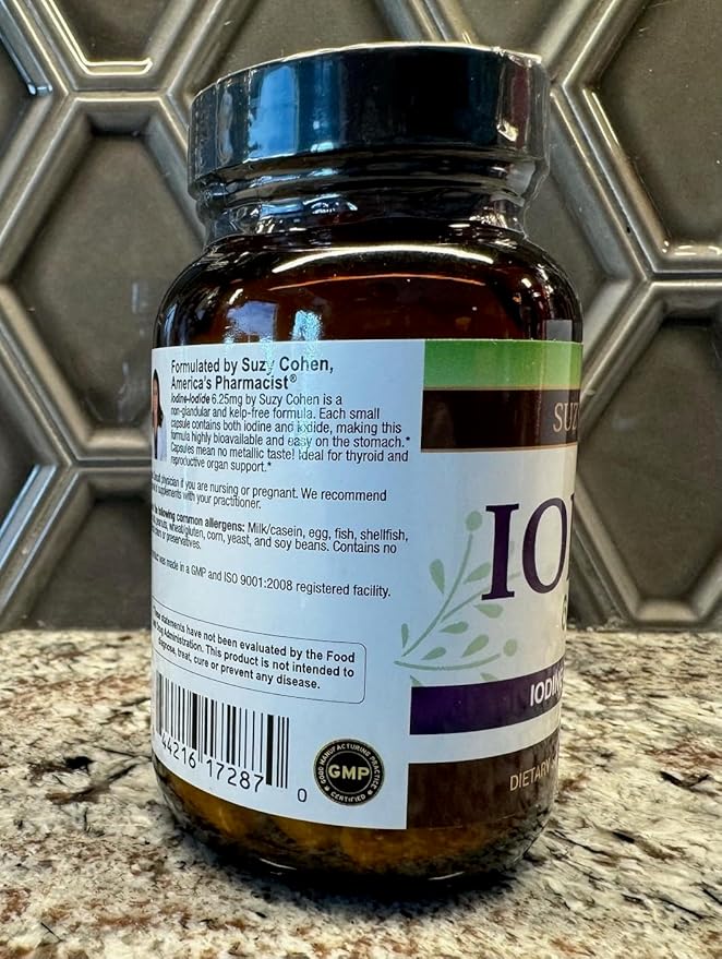 Suzy Cohen Iodine Complex Supplement - 6.25mg Iodine & Iodide Blend - 90 Vegetarian Capsules for Dietary Support