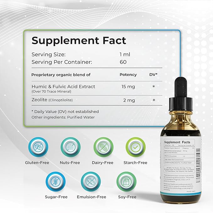 Cell Dtox - Humic, Fulvic Acid & Zeolite, Electrolyte Alkaline Water Mineral Drops with Zero Sugar, Powerful Antioxidant Supplement 2 oz