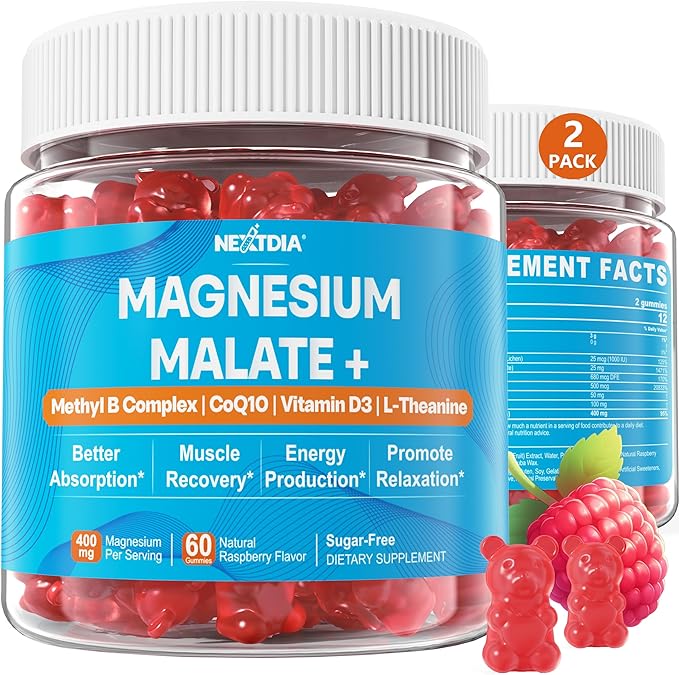 2Pack Berberine Supplement Gummies 1500mg + 2Pack Magnesium Malate with CoQ10-100mg Gummies