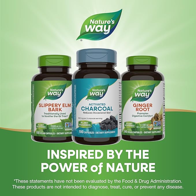 Nature's Way Activated Charcoal, Binds Unwanted Materials and Gas in the Digestive Tract*, 560 mg per 2-Capsule Serving, 100 Capsules (Packaging May Vary) - 2 Pack