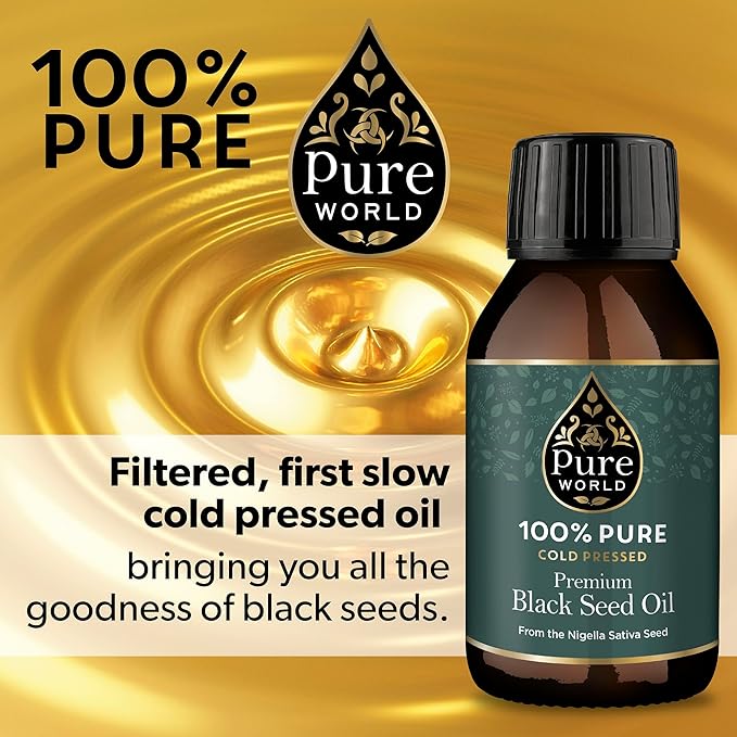 High Strength 100% Pure Virgin Cold Pressed Black Seed Cumin Oil 100ML Glass Bottle, Nigella Sativa Black Seed Oil