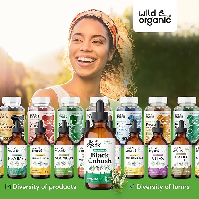 Wild & Organic Black Cohosh Tincture 540 mg - Herbal Supplements for Women - Black Cohosh Root Extract - 5-Month Supply - Vegan, Sugar & Alcohol-Free Liquid Drops - 4 fl oz