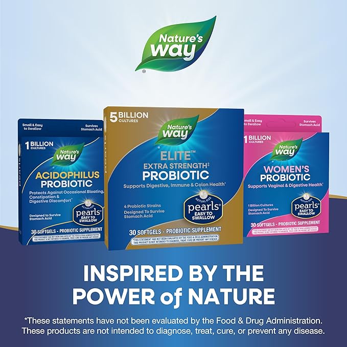 Nature's Way Elite Extra Strength Probiotic Pearls for Men and Women, Supports Digestive, Immune, Colon Health*, 5 Billion Live Cultures, No Refrigeration Required, 30 Softgels