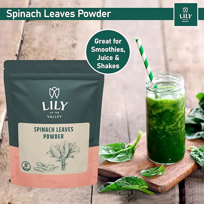Lily of the Valley Spinach Powder - Green Superfood Powder for Juice, Smoothies, Soups, Baked Dishes & Recipes - Vegan & Gluten-Free - Packed in Resealable Pouch (16oz, 453g)