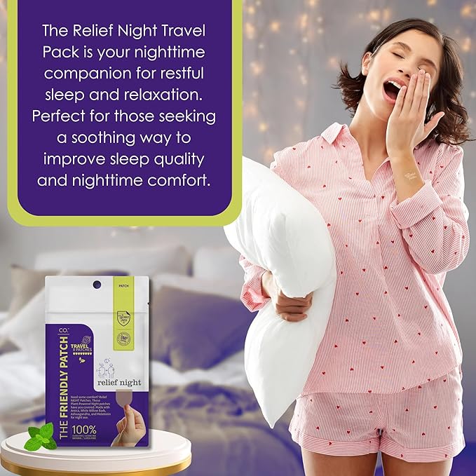 Relief Night Patch - 8 Pack Arnica, White Willow Bark, Melatonin, Ashwagandha for Soreness for sleep patches for Women and Men