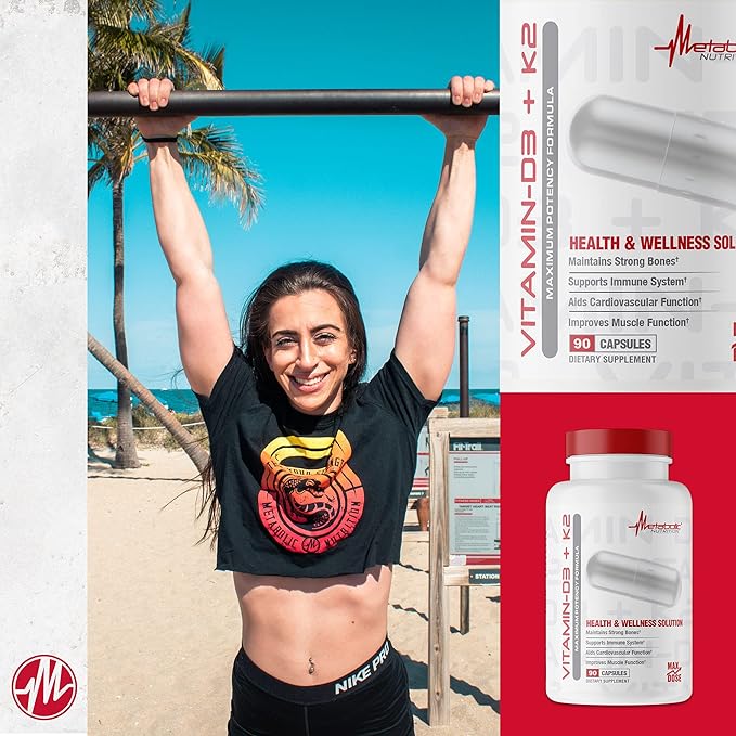 Metabolic Nutrition Vitamin D3 + K2, Bone and Heart Health Formula, Immune Support, 90 Veggie Caps 7000IU per Capsule Max Dose