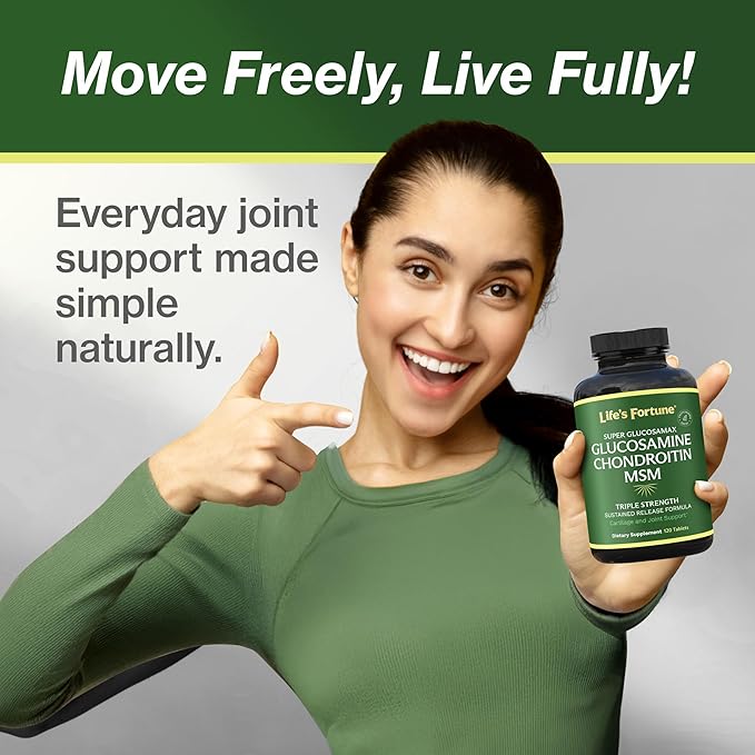 Life's Fortune Triple Strength Glucosamax - 1000mg Premium Glucosamine, Chondroitin and MSM Supplement with Vitamin C for Joint Comfort & Mobility, 120 Tab