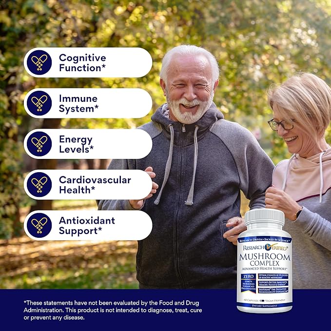 Research Verified Mushroom Complex - Support Immunity, Boost Antioxidants, Improve Cognitive Function - 10 Mushrooms Including Reishi, Maitake, and Shiitake - 60 Capsules - Vegan