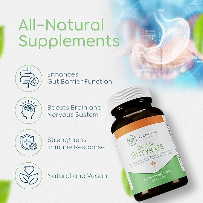 Double Butyrate Gut Health Supplement|Probiotic & Postbiotic Digestive Supplements for Gut Support|Enhances Immune, Brain, & Nervous System Function|Odor-Free Formula | 120 caps, 3 Pack