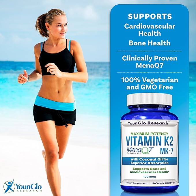 Vitamin K2 MK7 (MenaQ7) 100 mcg w/Coconut Oil for Superior Absorption, Dietary Health Supplement, 120 Vegan Liquid Capsules to Support Bone Strength & Density for Adults Women & Men