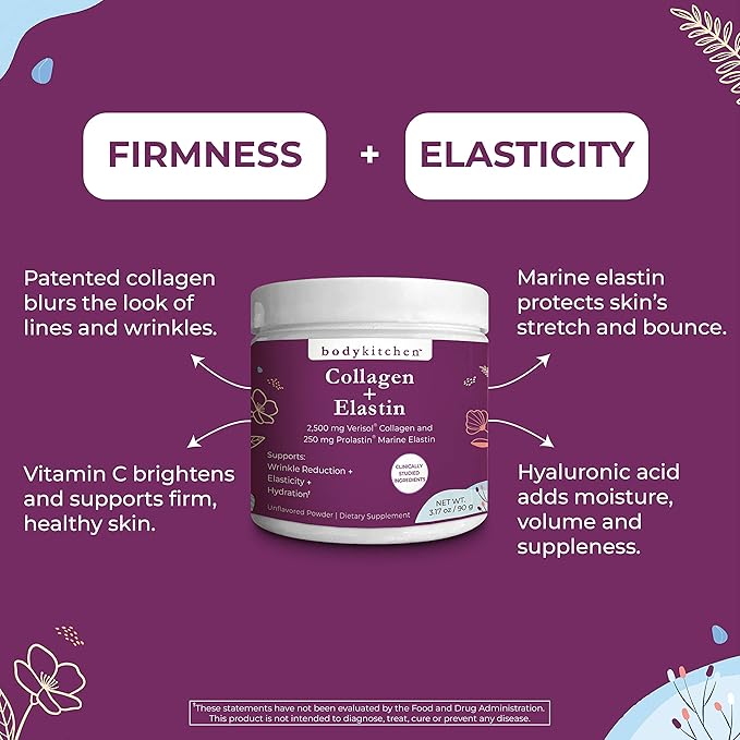Body Kitchen Collagen and 250 mg Elastin Supplement to Aid Signs of Aging, Support Skin Health & Elasticity, Fewer Wrinkles, Unflavored Powder, Tasteless, Odorless, Colorless, 30 Servings (2 Pack)