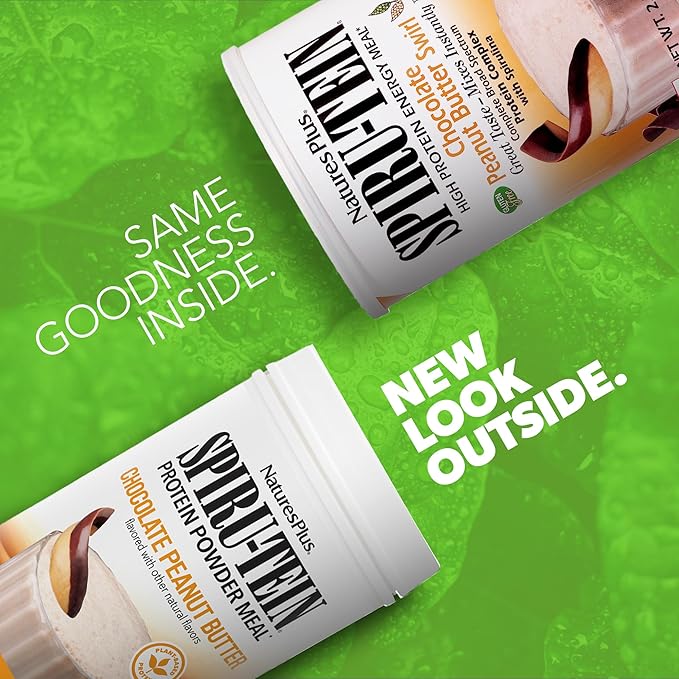 Natures Plus SPIRU-TEIN Shake - Chocolate Peanut Butter - 2.3 lbs, Spirulina Protein Powder - Plant Based Meal Replacement, Vitamins & Minerals for Energy - Vegetarian, Gluten-Free - 34 Servings