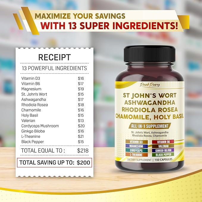 St. John's Wort Ashwagandha Rhodiola Rosea Chamomile - Made in USA
