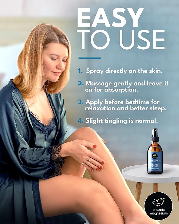 Organic Magnesium Spray Oil in Glass Bottle with Extra Spray - 100% Pure Topical Magnesium Chloride for Leg Cramps from Ancient Zechstein Seabed | for Sports, Relaxing & Sleep