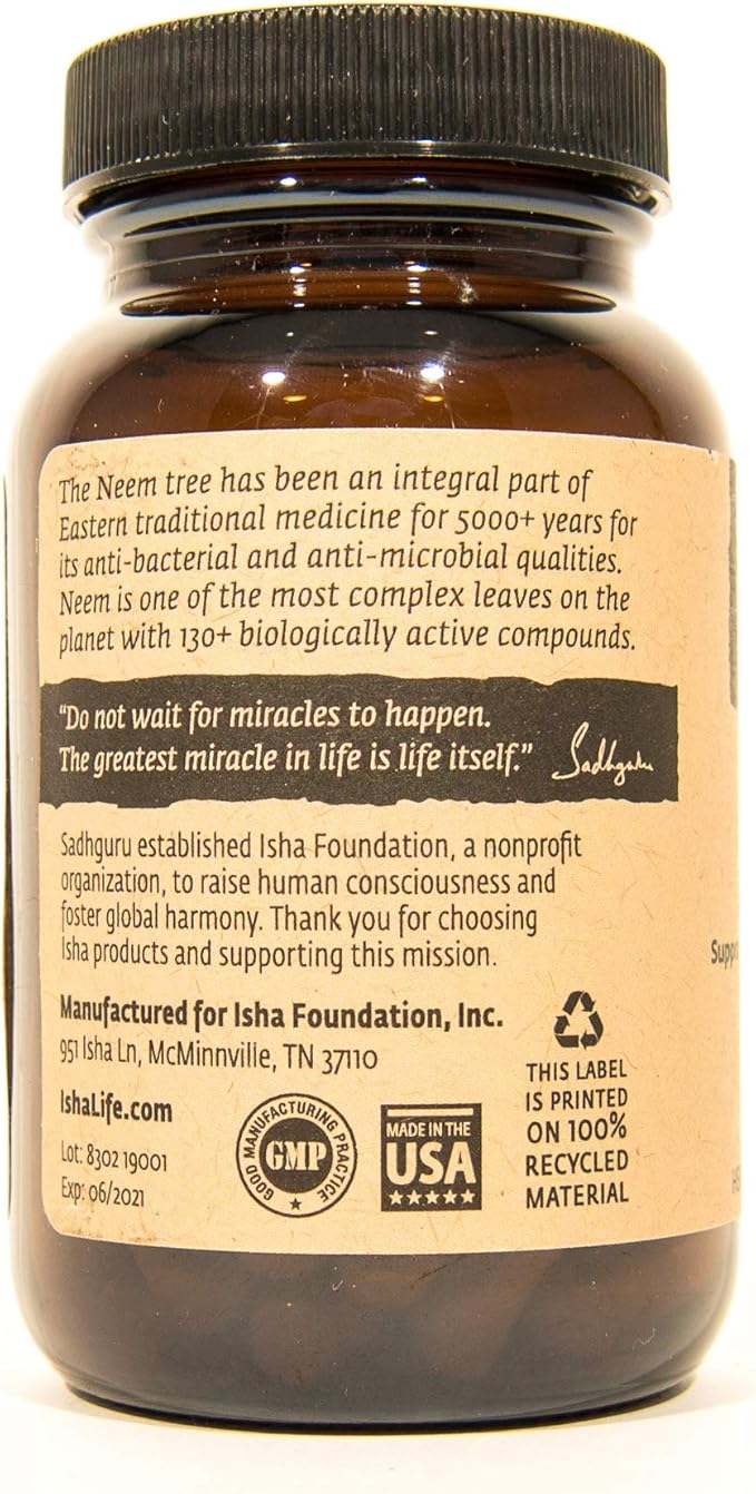 ISHA Organic Neem Supplement — Natural Ayurvedic Herbal Cleanser and Purifier: Boosts Immunity - 90 Vegetarian Capsules, 900 mg Each