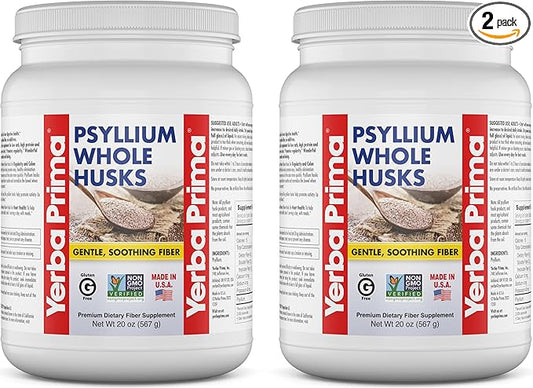 Yerba Prima Whole Psyllium Husk Fiber Supplement 20 oz (Pack of 2) - Vegan, Gluten Free, Non-GMO