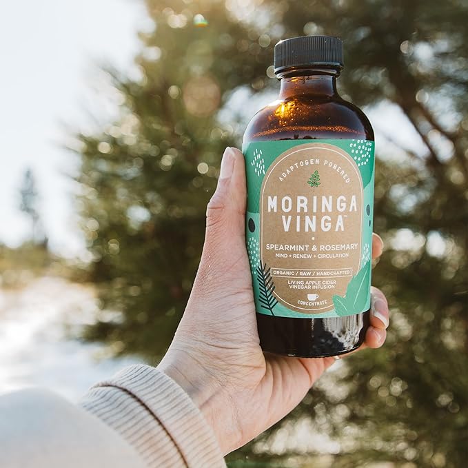 VINGA Organic Spearmint & Rosemary Moringa Infusion – Daily Herbal Tonic with Apple Cider Vinegar, Honey | Supports Mental Clarity & Circulation | Non-GMO, 8 oz