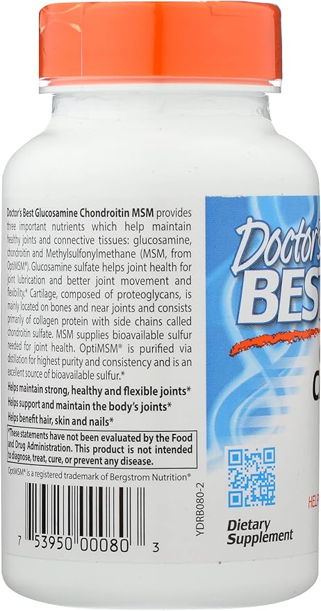 Doctors Best Glucosamine Chondroitin MSM with OptiMSM, Non-GMO, Vegan, 120 Capsule (Pack of 1)