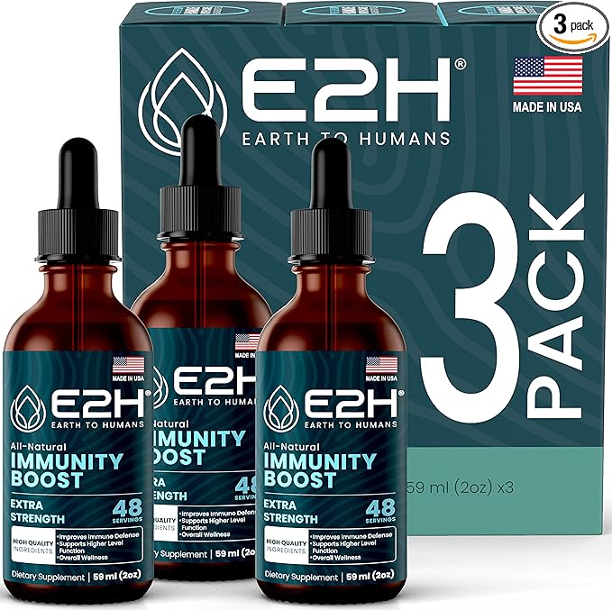 E2H Advanced Immune Defense Supplement - All-Natural Immune Booster - Immune Support Supplements Drops - Contains Holy Basil, Papaya Leaves and Red Banded Polypore - Non-GMO, Vegan - (3 Bottles)