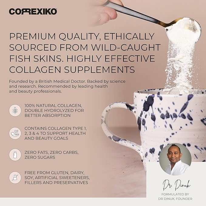 CORREXIKO Marine Collagen Supplement Pills & Powder Bundle 1 Month Supply - Includes 10,000mg Double Hydrolyzed Collagen Powder 15oz & 1800mg Collagen Peptides 120 Capsules - for Hair, Skin & Nails