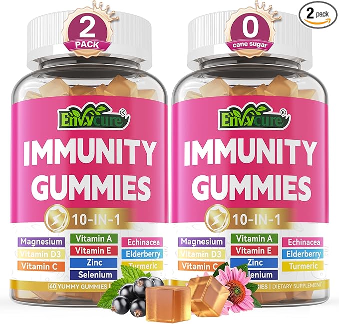 Vitamin C D3 Zinc Gummies for Adults w/Echinacea, Elderberry, Selenium, Magnesium,Vitamin D3 5000IU, Daily Immunity Booster Multivitamin Gummies, for Immunity Antioxidant Bone Energy,Vegan 2 Pack