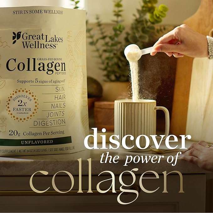 Great Lakes Wellness Collagen Peptides Powder for Skin, Hair, Nails, Joints & Digestion - Variety Flavors - Quick Dissolve Hydrolyzed, Non-GMO, Kosher - 20 Sticks