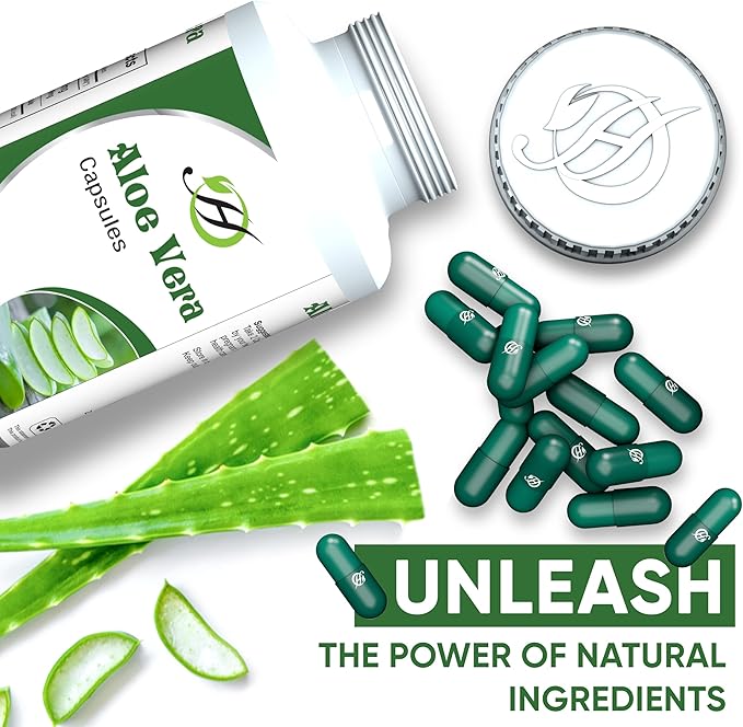 Aloe Vera Capsules 500mg 60 Capsules - All Natural Vegetarian Capsules with 100% Pure Aloe Vera for Skin, Hair, Nails……