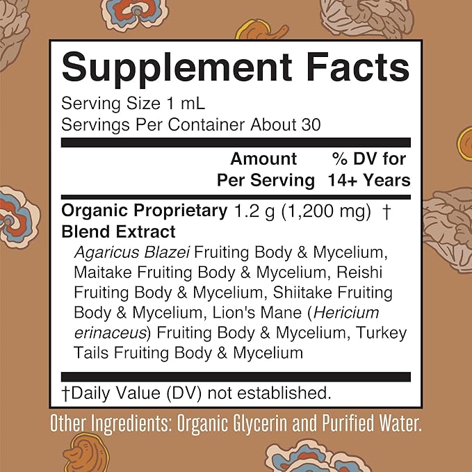 MaryRuth Organics USDA Mushroom Complex | Herbal Liquid Drops | Supplement | Lion's Mane | Reishi Mushroom | Shiitake Mushrooms | Non-GMO | Vegan | Alcohol Free Tincture | 30 Servings