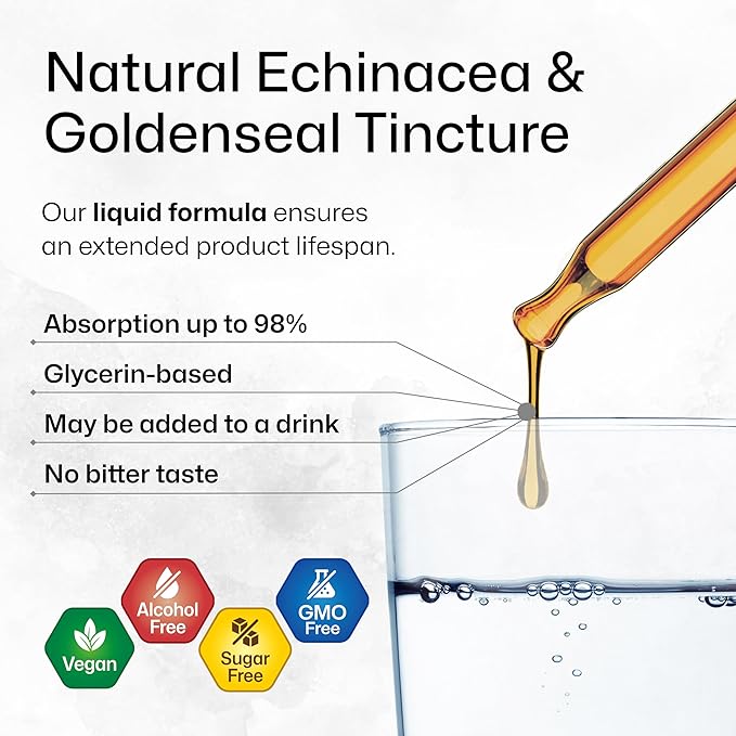 BIO KRAUTER Echinacea and Goldenseal Root Liquid Extract - Natural Immune Support - Echinacea Drops with Goldenseal - Vegan, Alcohol & Sugar Free Tincture - 2 Fl.Oz.