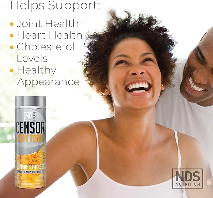 NDS Nutrition Censor - Fat Loss and Body Toner with CLA, Fish Oil, Safflower and Omega 3-6-9 Blend - Dietary Supplement for Improved Energy, Metabolism and Health - 180 Softgels