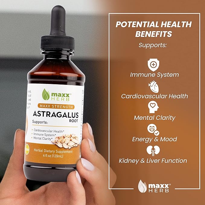 Maxx Herb Astragalus Root Extract - Max Strength Liquid Tincture Absorbs Better Than Capsules or Powder, for Immune Support and Mental Clarity - 4 Oz Bottle (60 Servings)