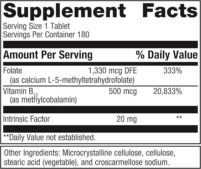 Metagenics Intrinsi Vitamin B12-Folate - Nervous System & Heart Health Support* - With Intrinsic Factor for Absorption* - Vitamin B12 & Folate - Methylcobalamin - 180 Tablets