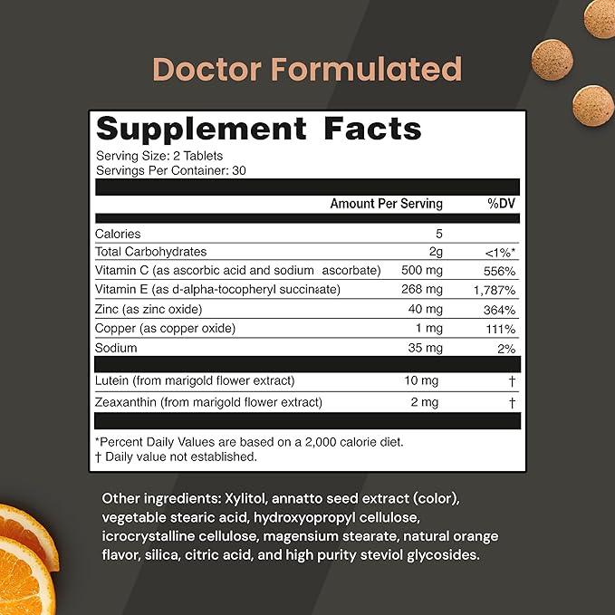 AREDS 2 Sugar-Free Eye Vitamins - Alternative to Lutein Gummies for Eyes - Lutein for Eye Health - Premium Sugar-Free Eye Vitamins - Eye Care Supplements for Adults (Chewable Tablets)