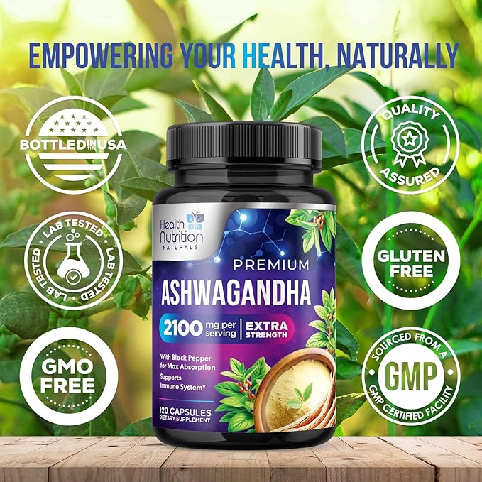 Ashwagandha Supplement 2100mg - Extra Strength Herbal Root Extract, Best Ashwagandha Supplements for Men & Women, Restore, Unwind, Calm Support Formula, Vegetarian, Non-GMO, Gluten-Free, 120 Capsules