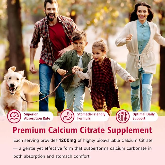 2 Packs High Absorption Calcium Citrate Gummies 1200mg - Bone & Teeth Support for Adults & Kids, Vegan Sugar-Free Gummies, Raspberry Flavor, 120 Count