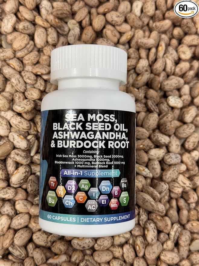 Sea Moss, Black Seed Oil, Ashwagandha, Burdock Root Supplement, 60 Capsules
