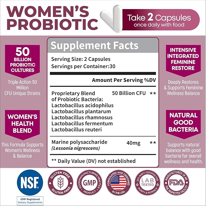 Dr. Wise Women’s Probiotic – 50 Billion CFUs – Digestive, Urinary & Vaginal Health Support – Immune Boost – Triple Action Formula – 60 Capsules – Made in USA