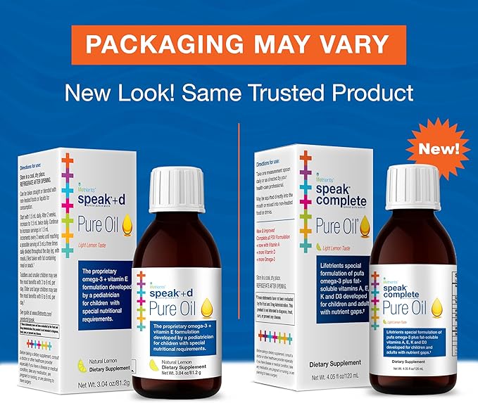 – Speak+D Pure Oil – Natural Lemon – 4.05 oz – Pediatrician Formulated to Support Children with Special Nutritional Requirements – Enhanced with Omega-3, Vitamin A, D, E & K