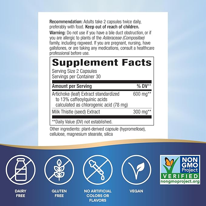 Nature's Way Artichoke Premium Extract, Supports Digestion*, Non-GMO Project Verified, Vegan, Gluten-Free, 60 Capsules (Packaging May Vary)