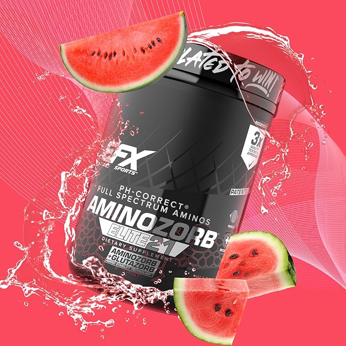 EFX Sports Aminozorb Elite 21 | PH-Correct, Full Spectrum Aminos + Glutamine | Essential & Non Essential Aminos | Zero Sugars | 30 Servings (Watermelon)