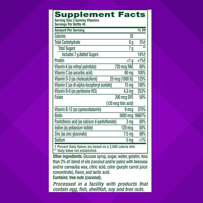 Vitafusion Gorgeous Hair, Skin & Nails Multivitamin Gummy Vitamins, plus Biotin and Antioxidant vitamins C&E, Raspberry Flavor, 135ct (45 day supply), from America’s Number One Gummy Vitamin Brand