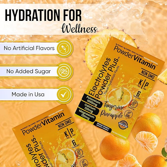 Electrolytes Powder Plus, Keto, Tangerine Pineapple, Sugar Free, Pink Himalayan Salt, 1000mg Potassium, 120mg Calcium, 120mg Magnesium, Non-GMO, Zero Calories, (16 Hydration Packets)