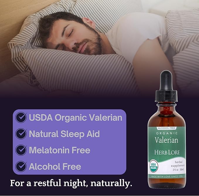 Herb Lore Valerian Root Tincture - Organic Liquid Extract Drops - Natural Herbal Sleep Aid for Kids & Adults - Alcohol Free (2 fl oz)
