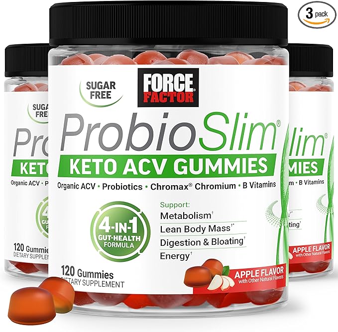 Force Factor ProbioSlim Keto ACV Gummies, Organic Apple Cider Vinegar Gummies with LactoSpore Probiotics & Prebiotics to Support Digestion, Metabolism, & Immune Health, 1 Net Carb, Apple Flavor, 360ct