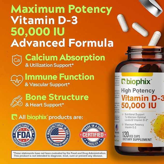 biophix Vitamin D-3 10000 IU 120 Softgels - High-Potency in Extra Virgin Olive Oil Non-GMO Soy-Free Supports Strong Bones Immune Health