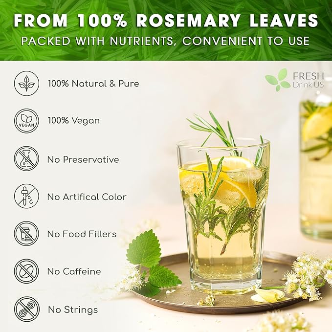 FreshDrinkUS, 20 Rosemary Leaf Tea Bags - 100% Natural and Pure Rosemary Dried Leaves, No Additives, No Caffeine, No Gluten, Vegan