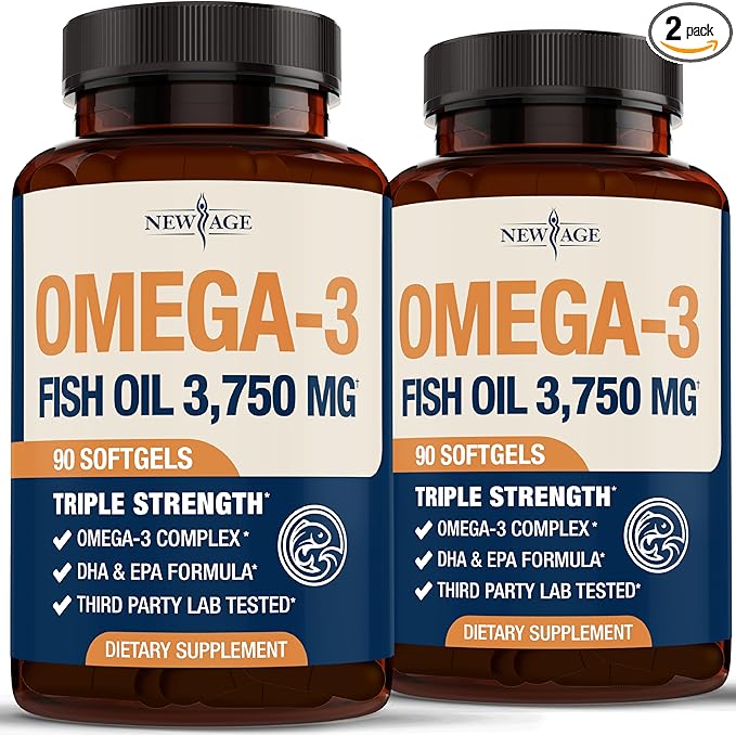 Triple Strength Omega 3 Fish Oil 3750 mg - EPA & DHA - Over 3000mg Omega-3 Fatty Acids - 1350mg EPA + 900mg DHA - Best Essential Fatty Acids, Burpless Fish Oil - 180 Count