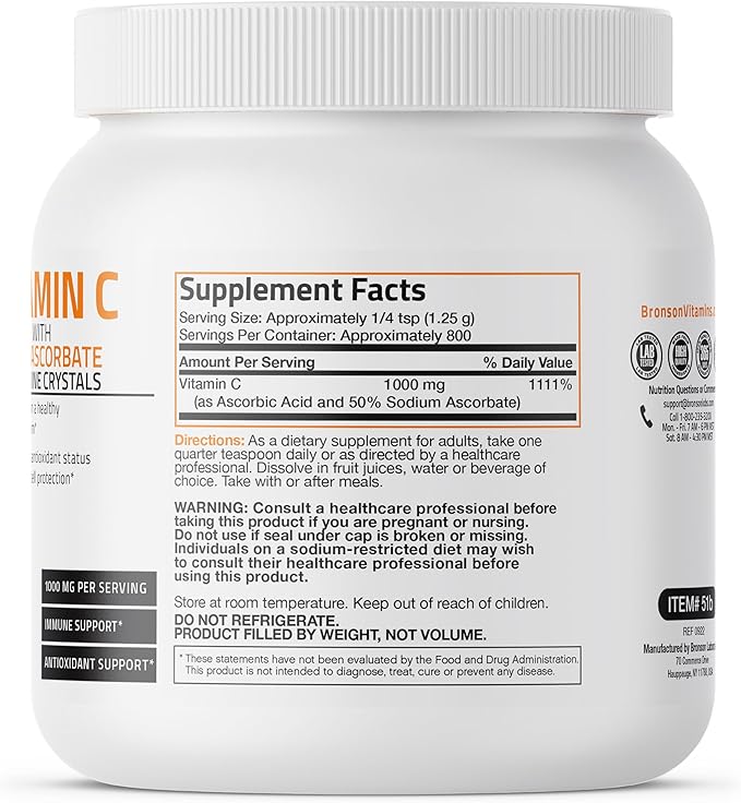 Buffered Vitamin C Powder Ascorbic Acid Buffered with Sodium Ascorbate Soluble Fine Crystals – Promotes Healthy Immune System and Cell Protection – Powerful Antioxidant - 1 Kilogram (2.2 Lbs)