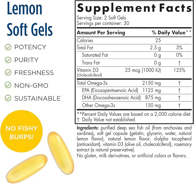 Nordic Naturals ProOmega 2000-D - Fish Oil, 1125 mg EPA, 875 mg DHA, 1000 IU Vitamin D3, Cardiovascular, Neurological, Eye, and Immune Health, Lemon Flavor, 60 Soft Gels