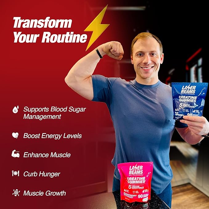 Creatine Monohydrate Gummies - 5g Creapure Creatine per Serving - Vegan, Cosmic Cherry Flavor - Boost Muscle Strength, Endurance, Recovery & Mental Focus - 90 Gummies, Gluten-Free